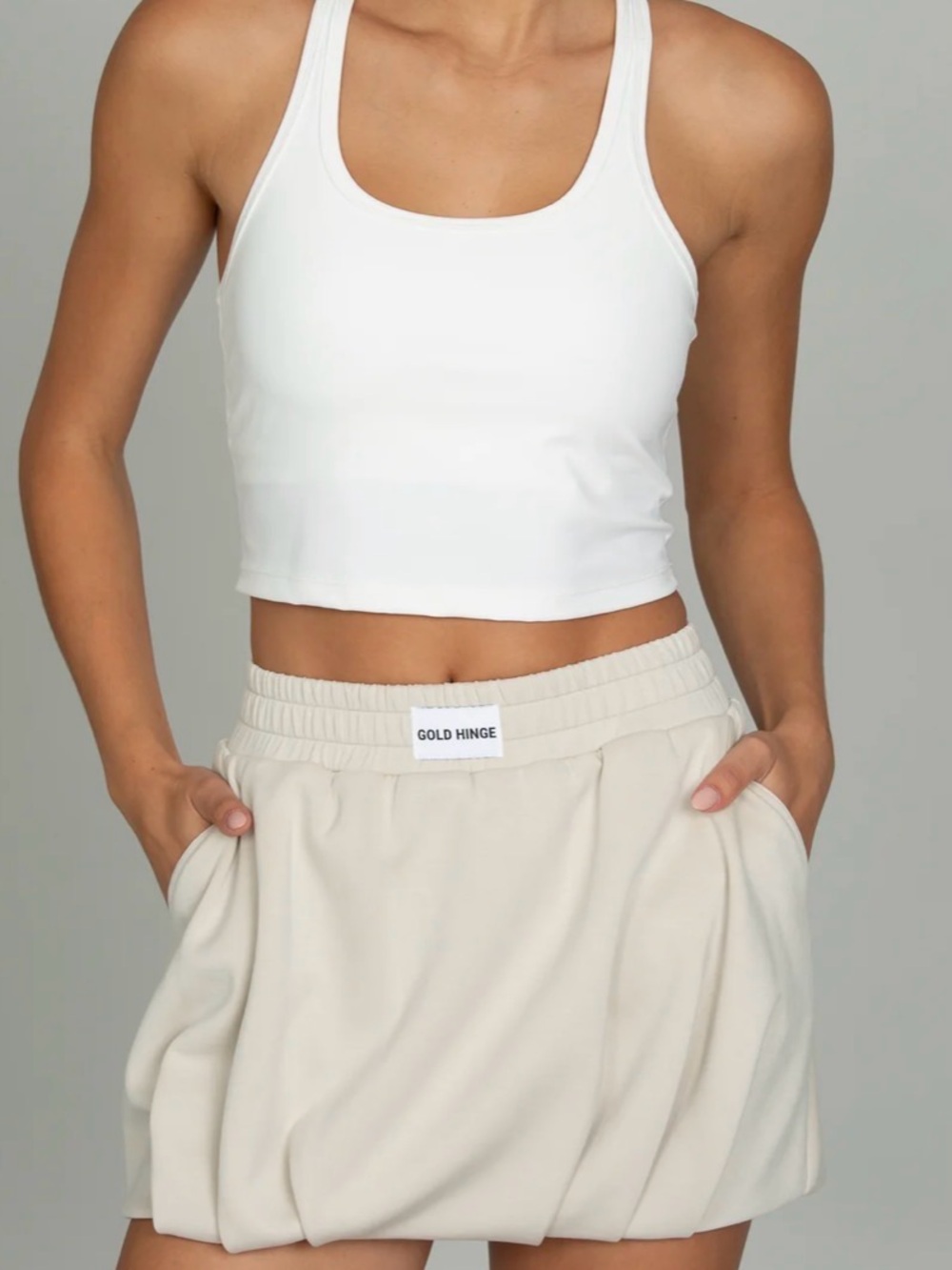 Gold Hinge Women's Cream Bubble Hem Mini Skirt